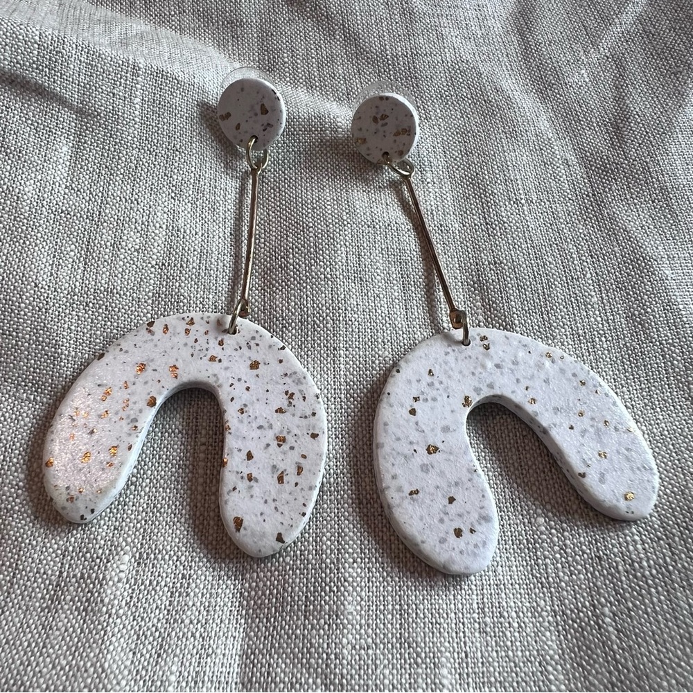 White and Gold Speckled Earrings